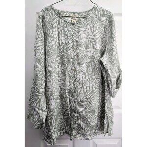 Christian Siriano plus size 1X tunic top 100% linen roll tab sleeve green boho